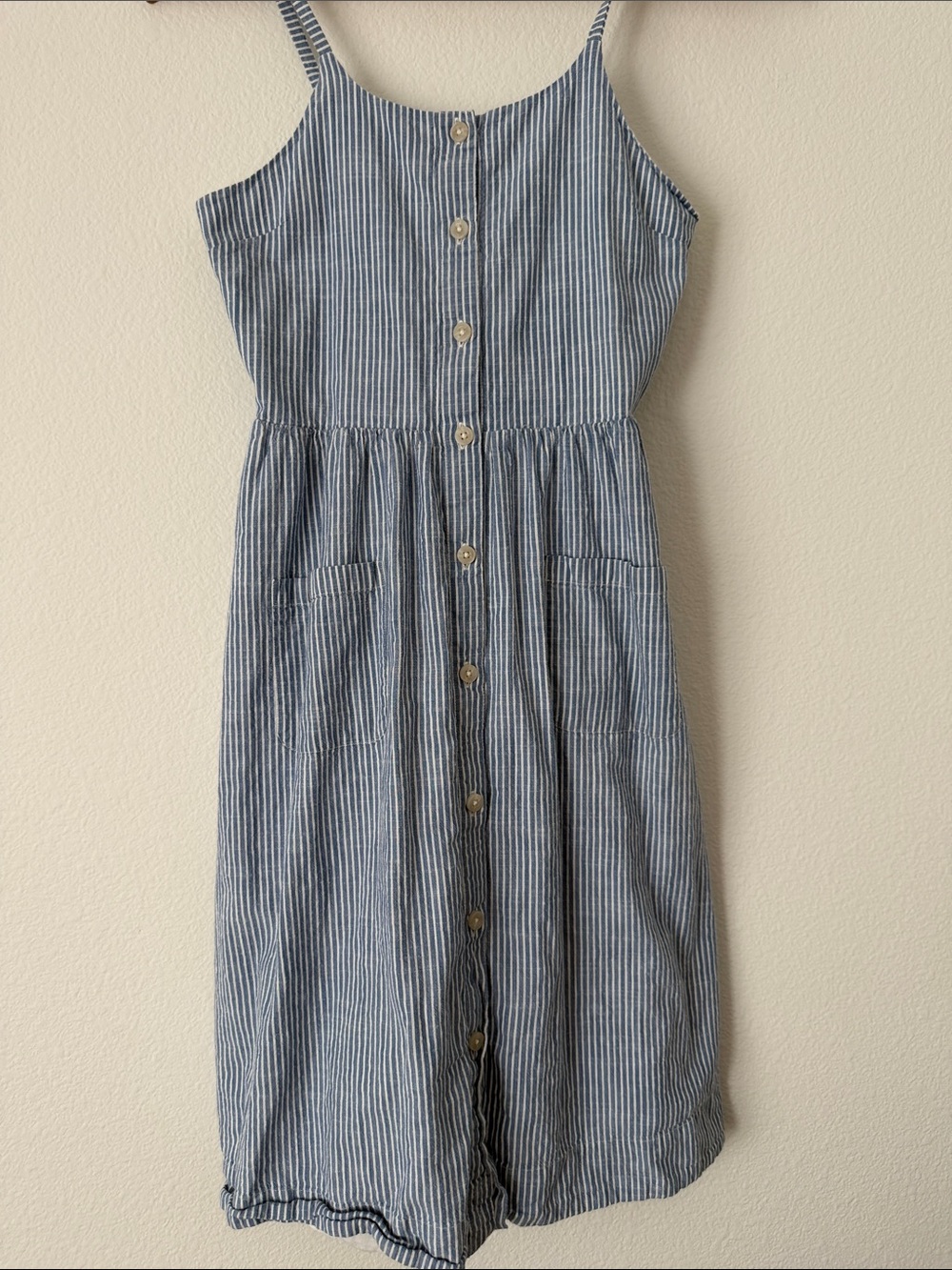 J Crew Crewcuts blue/white striped Button-Front thin strap Sundress girls sz 12